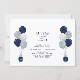 Invitación Fiesta de cumpleaños de adultos modernos con globo