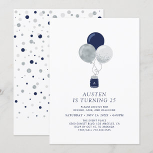 Invitación Fiesta de cumpleaños de adultos modernos con globo