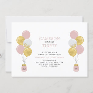 Invitación Fiesta de cumpleaños de adultos modernos con globo