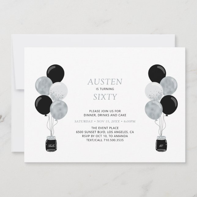 Invitación Fiesta de cumpleaños de adultos modernos con globo (Anverso)
