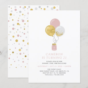 Invitación Fiesta de cumpleaños de adultos modernos con globo