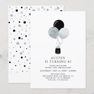 Invitación Fiesta de cumpleaños de adultos modernos con globo