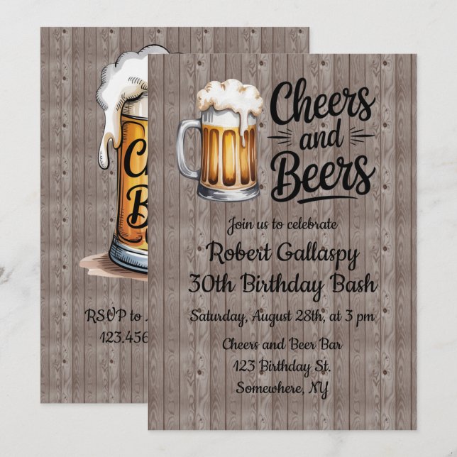 Invitación Fiesta de Cumpleaños de Adultos 'Saludos y Cerveza (Anverso / Reverso)