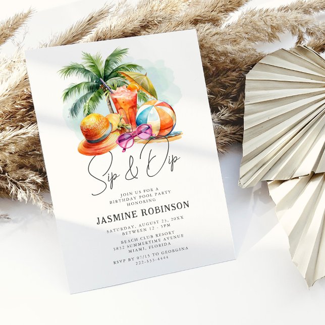 Invitación Fiesta de Cumpleaños de Adultos Sip & Dip en la Pi (Subido por el creador)