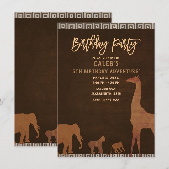 Invitación Fiesta de cumpleaños de African Safari Jungle Zoo  (Anverso / Reverso)