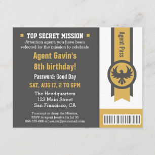 Invitación Fiesta de Cumpleaños de Agente Secreto Genial