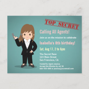 Invitación Fiesta de Cumpleaños de Agente Secreto Mujer