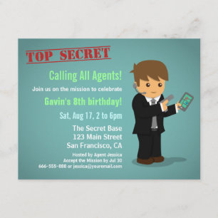 Invitación Fiesta de Cumpleaños de Agente Secreto Niño