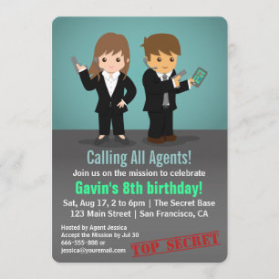 Invitación Fiesta de Cumpleaños de Agente Secreto para Niños