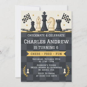 Invitación Fiesta de cumpleaños de ajedrez editable