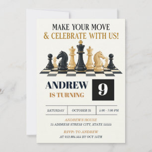 Invitación Fiesta de cumpleaños de ajedrez personalizada para