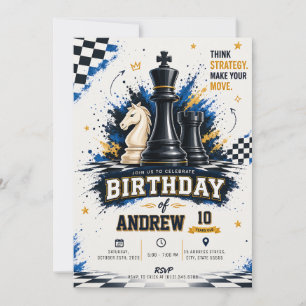 Invitación Fiesta de cumpleaños de ajedrez personalizada para