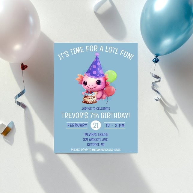 Invitación Fiesta de Cumpleaños de Ajolote Rosa y Azul Adorab (Subido por el creador)