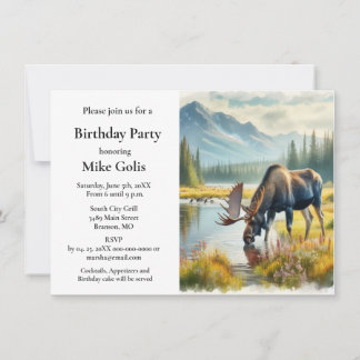Invitación Fiesta de cumpleaños de alce con acuarela