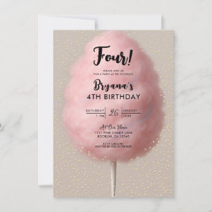 Invitación Fiesta de Cumpleaños de Algodón de Azúcar Rosa con