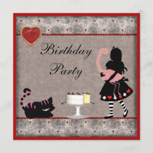 Invitación Fiesta de cumpleaños de Alice, Flamingo y Cheshire