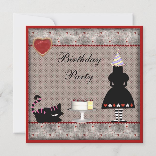 Invitación Fiesta de cumpleaños de Alice y Cheshire (Anverso)