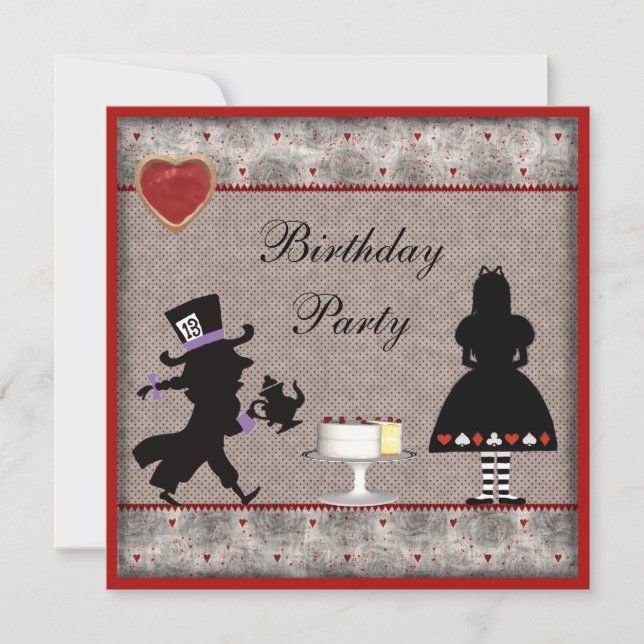 Invitación Fiesta de cumpleaños de Alicia y Triste (Anverso)