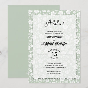 Invitación Fiesta de cumpleaños de Aloha Hawaiian Floral Sage