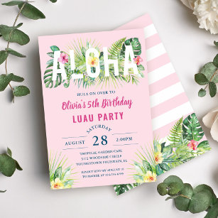 Invitación Fiesta de cumpleaños de Aloha Luau, floral tropica
