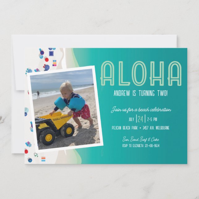 Invitación Fiesta de cumpleaños de Aloha Summer Beach (Anverso)
