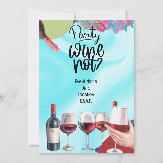 Invitación Fiesta de cumpleaños de amante del vino (Anverso)