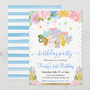 Invitación Fiesta de Cumpleaños de Amigos Animales Florales c