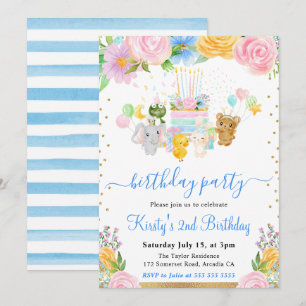 Invitación Fiesta de Cumpleaños de Amigos Animales Florales c
