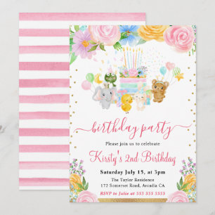 Invitación Fiesta de Cumpleaños de Amigos Animales Florales d