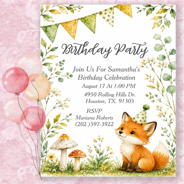 Invitación Fiesta de cumpleaños de animal zorro género neutra (Subido por el creador)