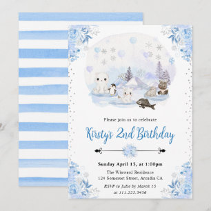 Invitación Fiesta de Cumpleaños de Animales Árticos de Acuare