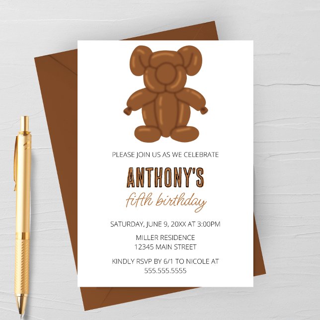 Invitación Fiesta de cumpleaños de animales con globo de oso (Subido por el creador)