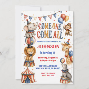 Invitación Fiesta de Cumpleaños de Animales de Circo al Acuar