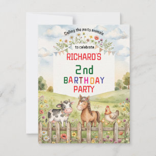 Invitación Fiesta de Cumpleaños de Animales de Granja para Ni