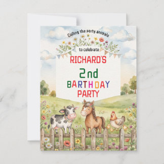 Invitación Fiesta de Cumpleaños de Animales de Granja para Ni