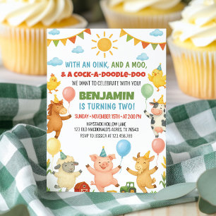 Invitación Fiesta de Cumpleaños de Animales de Granja para Ni
