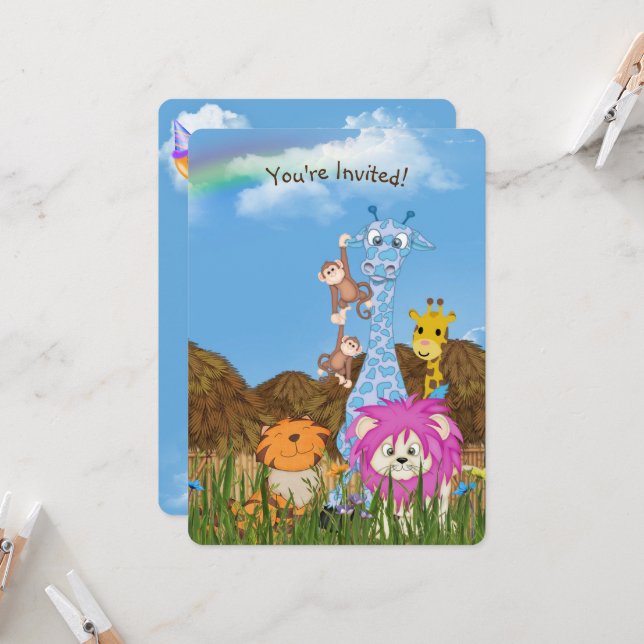 Invitación Fiesta de cumpleaños de animales de la jungla (Anverso/Reverso In Situ)