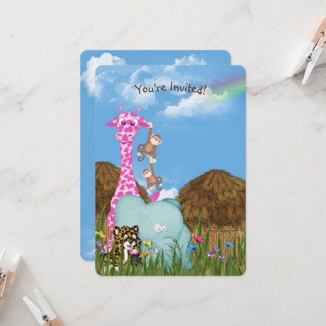 Invitación Fiesta de cumpleaños de animales de la jungla (Anverso/Reverso In Situ)