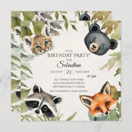 Invitación Fiesta de cumpleaños de animales de Woodland