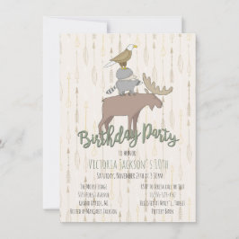 Invitación Fiesta de cumpleaños de animales de Woodland rústi