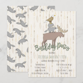 Invitación Fiesta de cumpleaños de animales de Woodland rústi