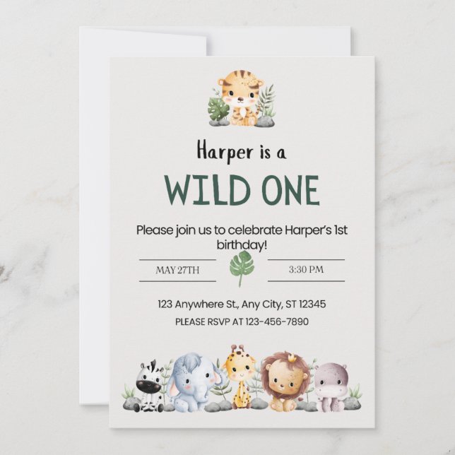 Invitación Fiesta de cumpleaños de animales de zoológico esté (Anverso)
