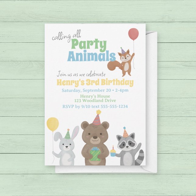 Invitación Fiesta de Cumpleaños de Animales del Bosque (Forest Friends Birthday Party Invitation. Calling all party animals!)