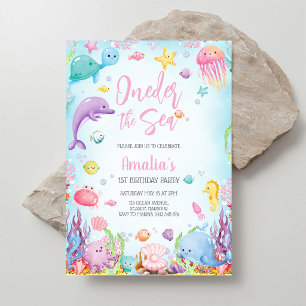 Invitación Fiesta de cumpleaños de animales del océano bajo e