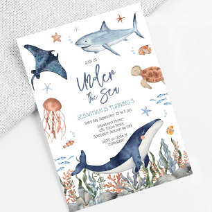 Invitación Fiesta de cumpleaños de animales del océano bajo e