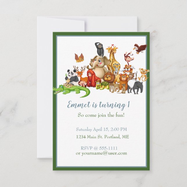 Invitación Fiesta de cumpleaños de animales lindos bebé (Anverso)