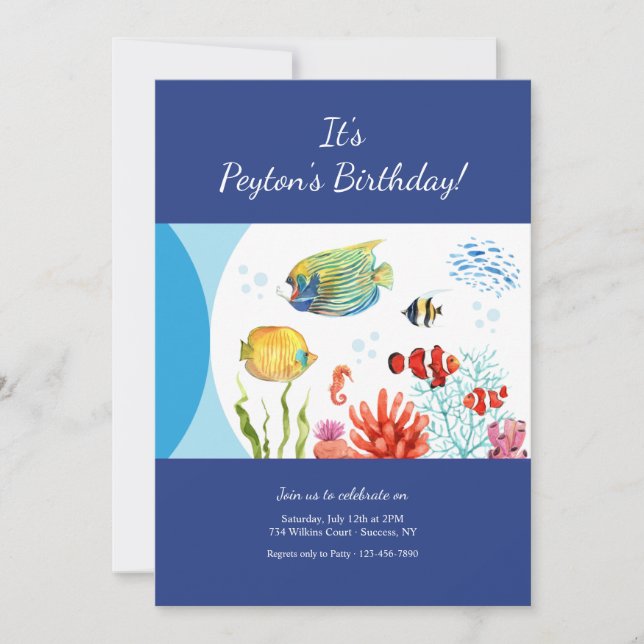 Invitación Fiesta de cumpleaños de animales marinos (Anverso)