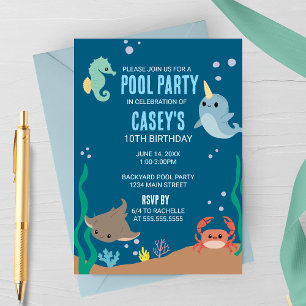 Invitación Fiesta de Cumpleaños de Animales Marinos Subacuáti