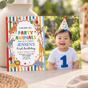 Invitación Fiesta de Cumpleaños de Animales Safari Coloridos 
