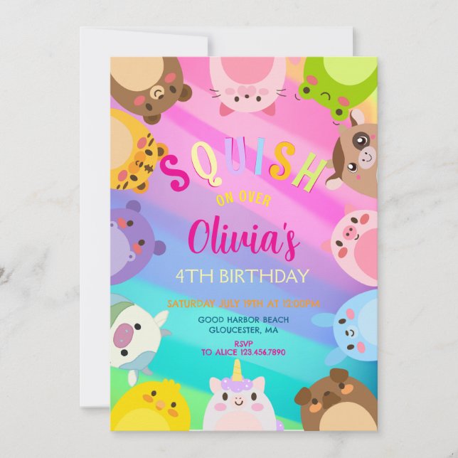Invitación Fiesta de cumpleaños de Animales Squish Girl (Anverso)